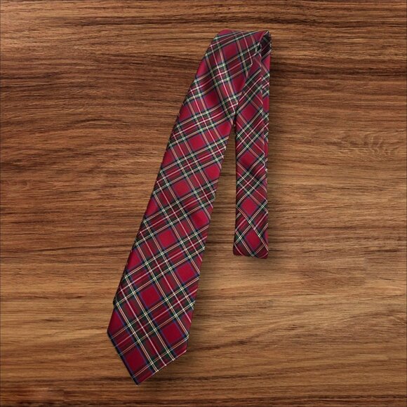 TOMMY HILFIGER Men's Red Plaid Holiday Tie - Picture 1 of 4